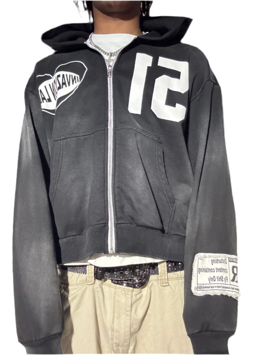 Black "INVADED HEARTZ" Zip up
